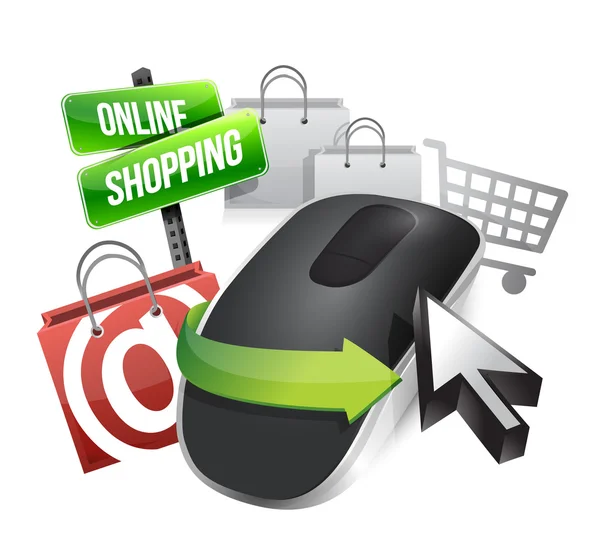 Shopping online e mouse del computer wireless — Foto Stock