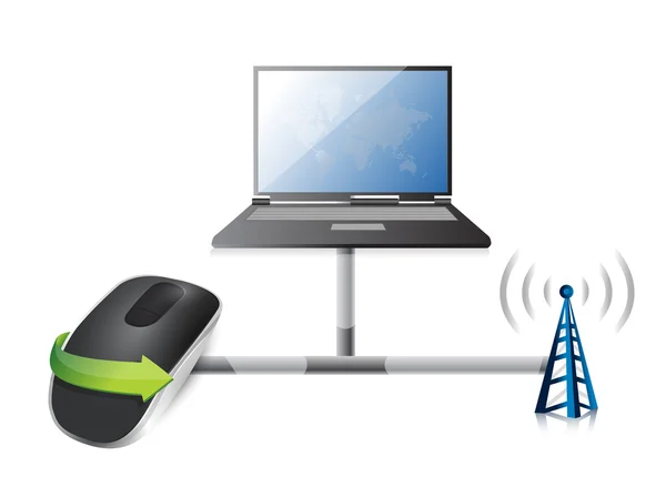 Laptop network with Wireless computer mouse — Stock Photo, Image