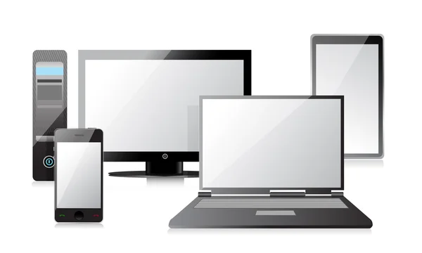 Počítače, notebooku, tabletu a smartphone — Stock fotografie