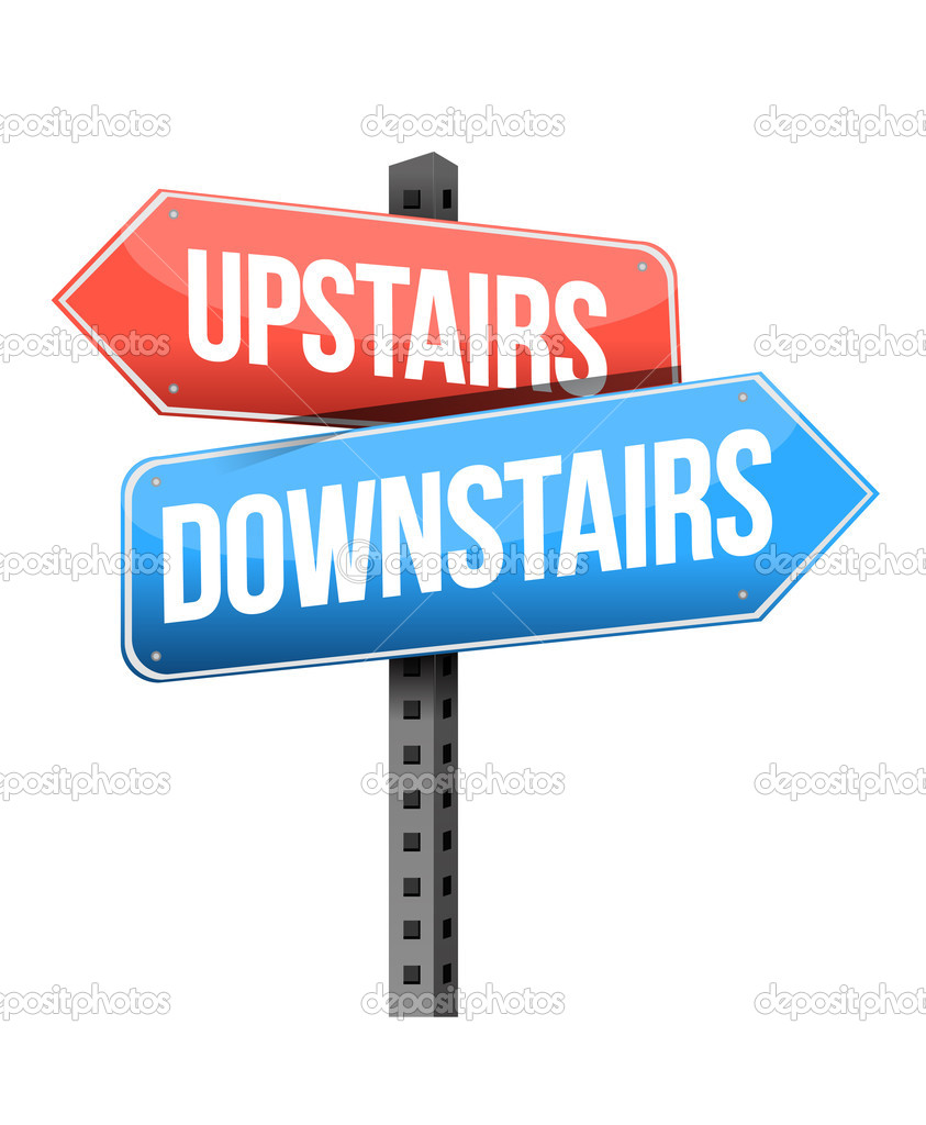 upstairs, downstairs road sign