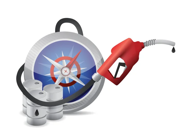 Compass guide with a gas pump nozzle — Stock Photo, Image