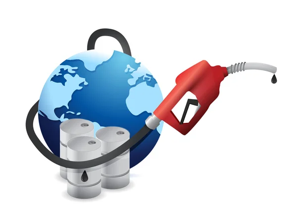 International gas prices with a gas pump nozzle — Stock Photo, Image