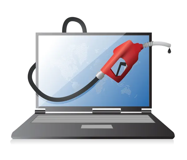Laptop met een gas pomp mondstuk — Stockfoto