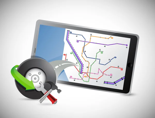 Ruota auto e tablet gps — Foto Stock