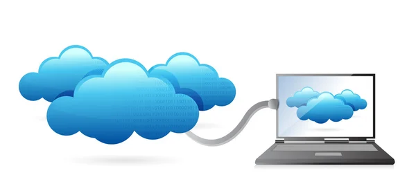 Network laptop connecting with clouds — Stock Photo, Image