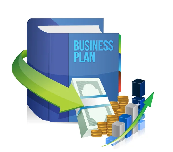Plano de negócios livro, dinheiro e gráfico ilustração — Fotografia de Stock