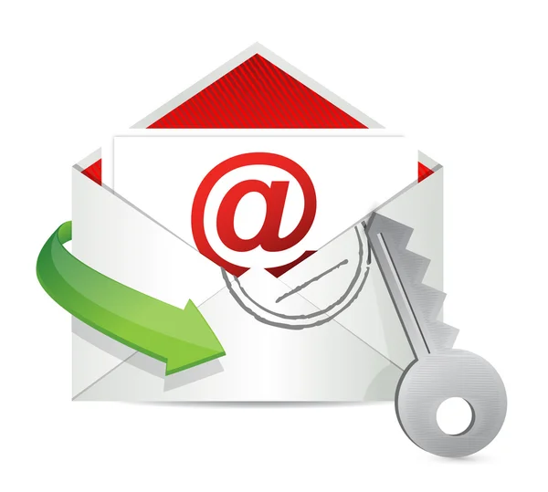 Envelope mail com chave - conceito de segurança — Fotografia de Stock
