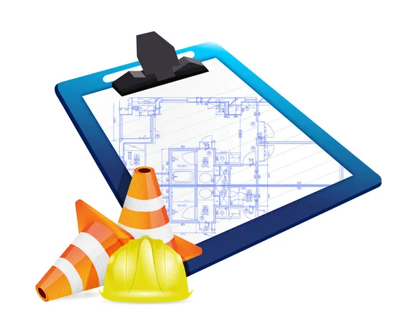 Clipboard with a blueprint sketch — Stock Photo, Image