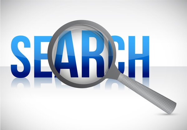 поиск с рисунком увеличительного стекла
