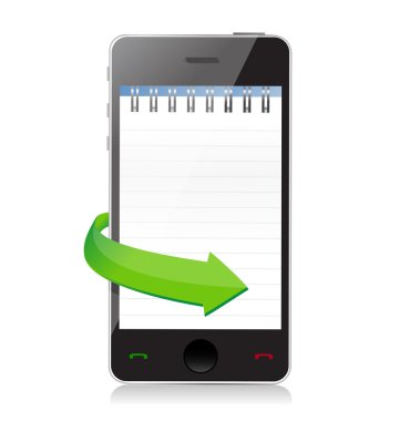 telefon ekranında telli bir not defteri ile