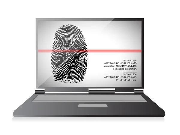 Laptop scannt einen Fingerabdruck — Stockfoto