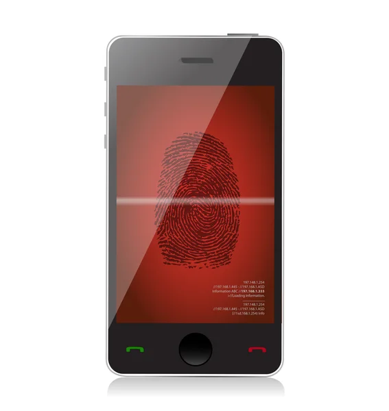 Teléfono móvil escaneando una ilustración de huellas dactilares —  Fotos de Stock