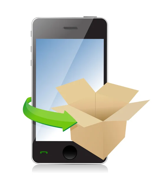 Paper Box on phone for Transportation Concept. — Stock Photo, Image