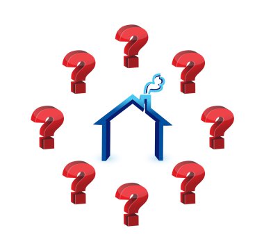 Evleri beyaz zemin üzerine soru işareti