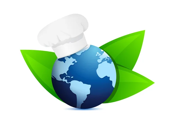 Chapéu de chef e globo ecológico. Cozinha internacional — Fotografia de Stock