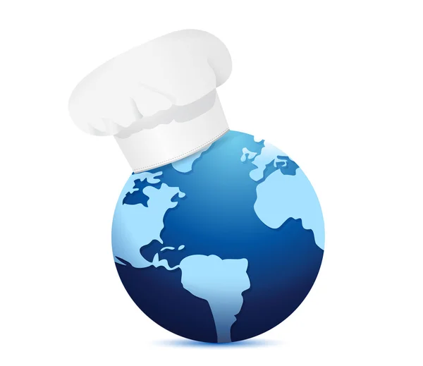 Chef şapka ve küre. Uluslararası mutfak konsepti — Stok fotoğraf