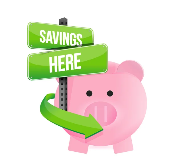 Savings here piggy bank — Stock Photo, Image