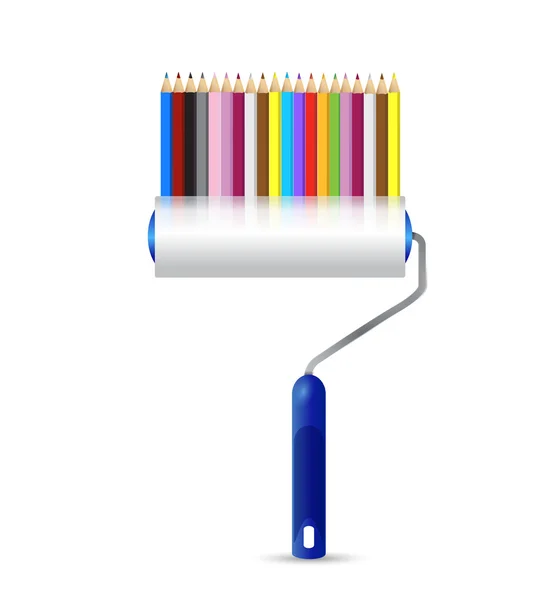 Paint roller and color pencils illustration design — Stock Photo, Image