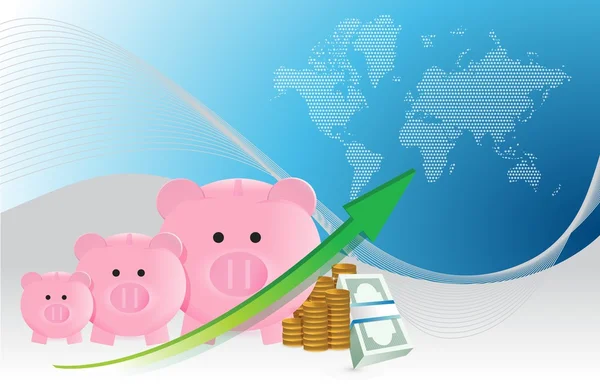 Besparingen concept met piggy banks grafiek — Stockfoto