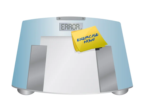 Exercise now sign on a weight scale. illustration — Stock Photo, Image