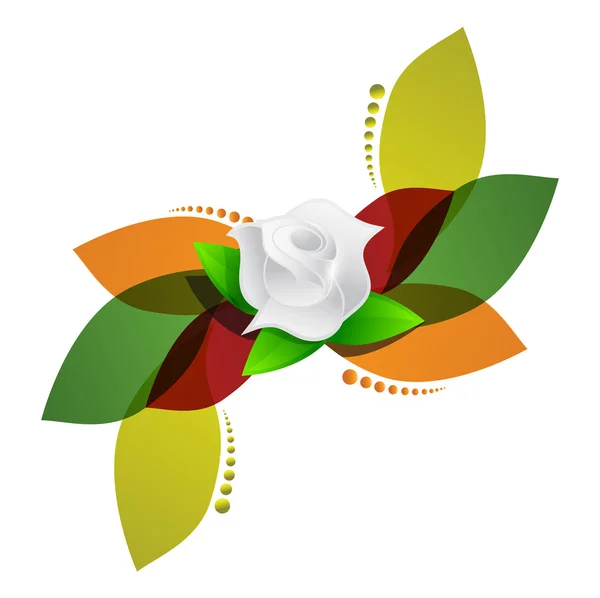 White rose over color leaves illustration design — Stock Photo, Image