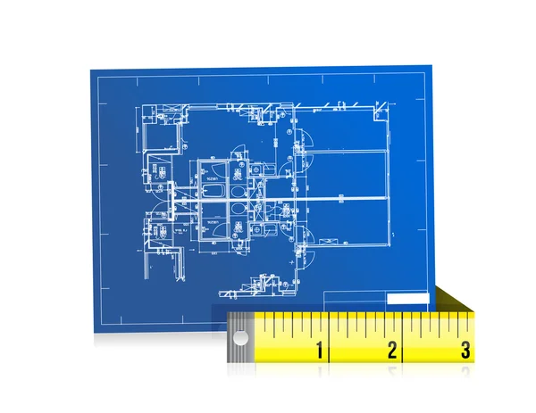 Blue print and measure tape illustration design — Stock Photo, Image