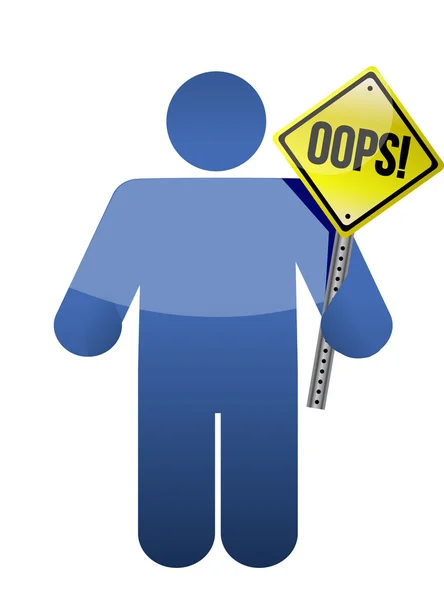 Man, person with a "oops" sign in hand. — Stock Photo, Image