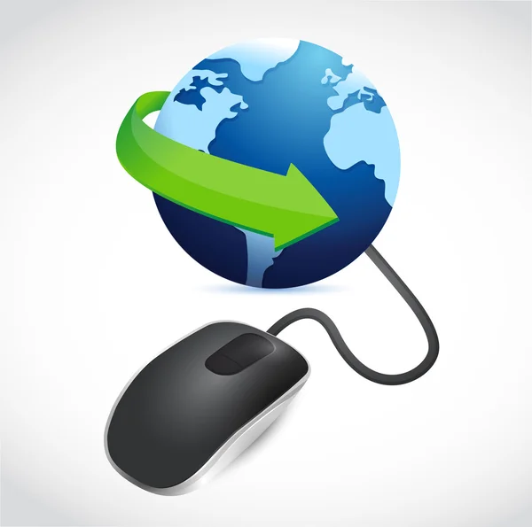 Computer mouse connected to a blue globe — Stock Photo, Image