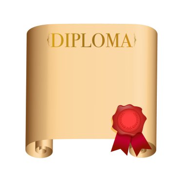 Diploma eski kaydırma ile ıslak mühür illüstrasyon
