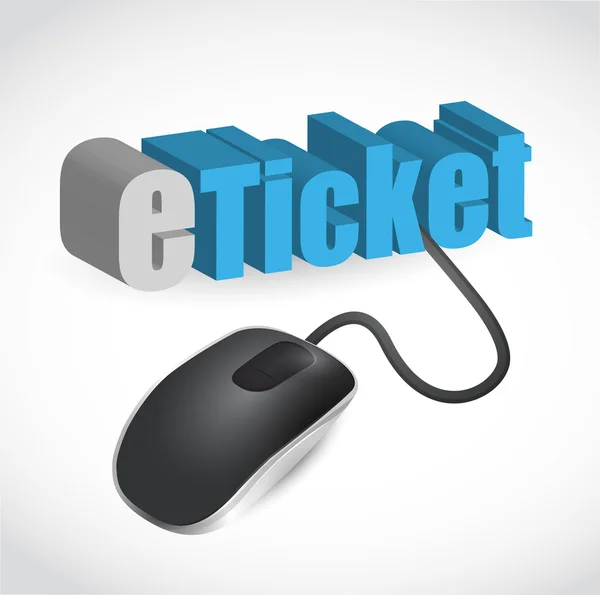 A palavra e-ticket conectado a um mouse de computador — Fotografia de Stock