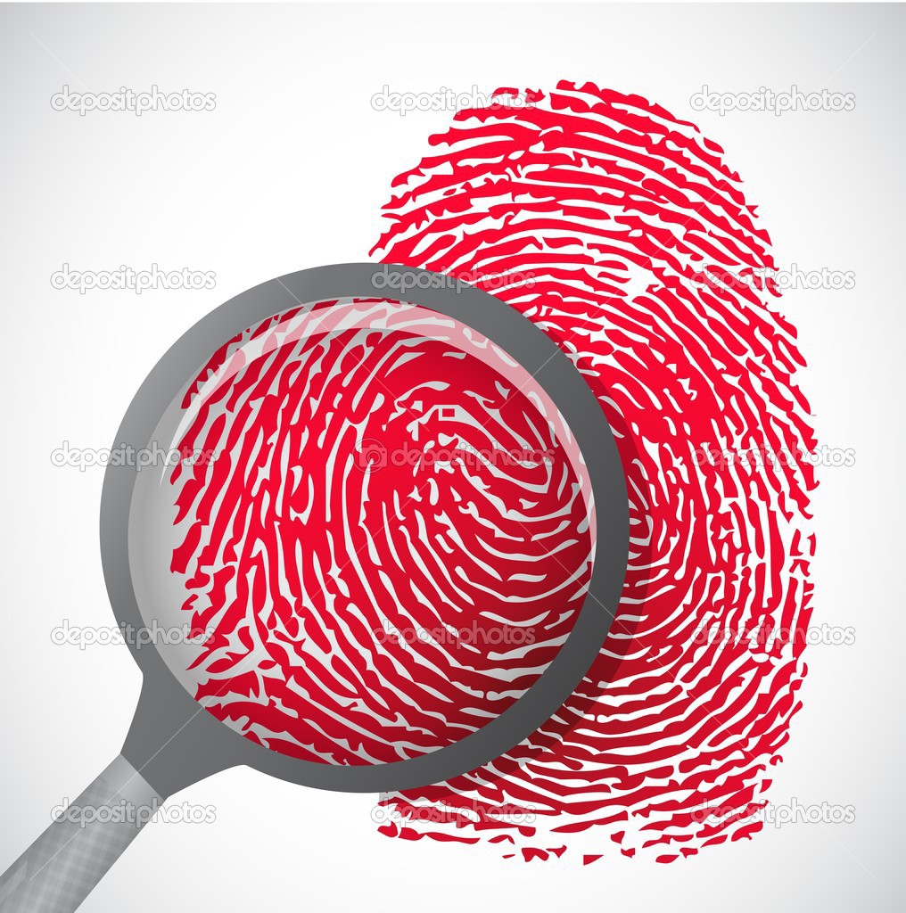 blood fingerprint through magnifying glass