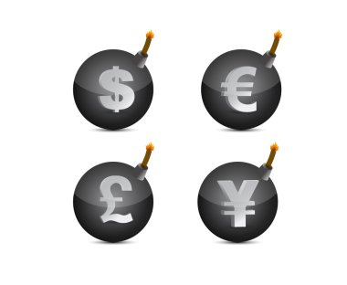 para birimi simgelerini illüstrasyon ile bombaları kümesi