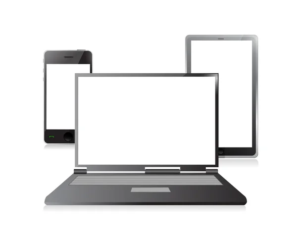 Ordenador portátil, teléfono móvil y tableta digital PC — Foto de Stock