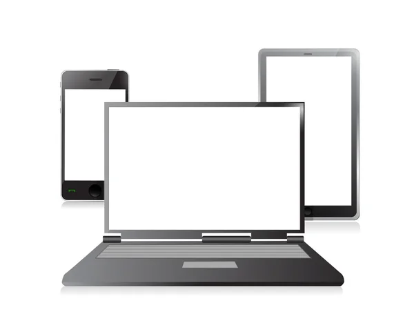 Laptop, mobiele telefoon en digitale tablet pc — Stockfoto