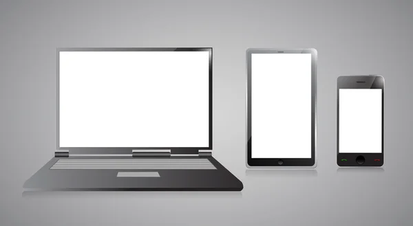 Ordenador portátil, teléfono móvil y tableta digital PC — Foto de Stock