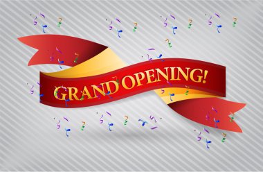 grand opening red waving ribbon banner