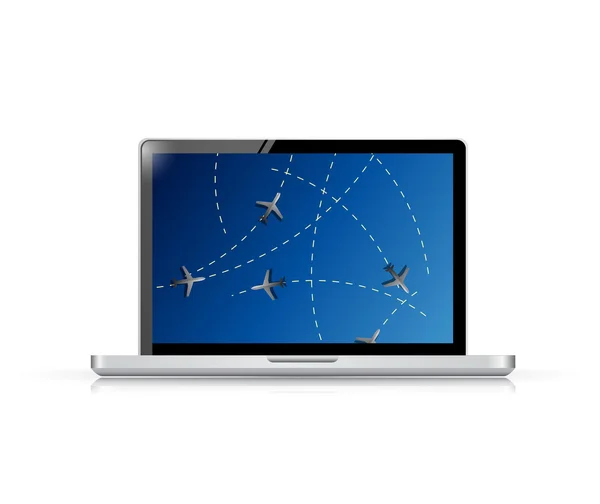 Laptop fly tracker konzept illustration design — Stockfoto