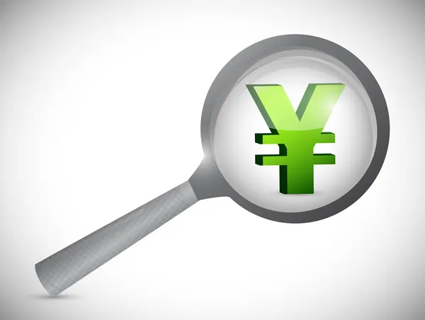 Yen currency symbol under review — Stock Photo, Image