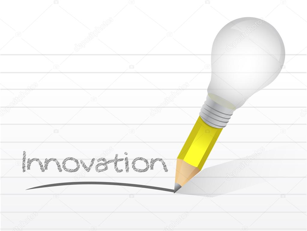 innovation handwritten with a lightbulb pencil