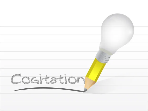 Cogitation escrito con un lápiz idea bombilla — Foto de Stock