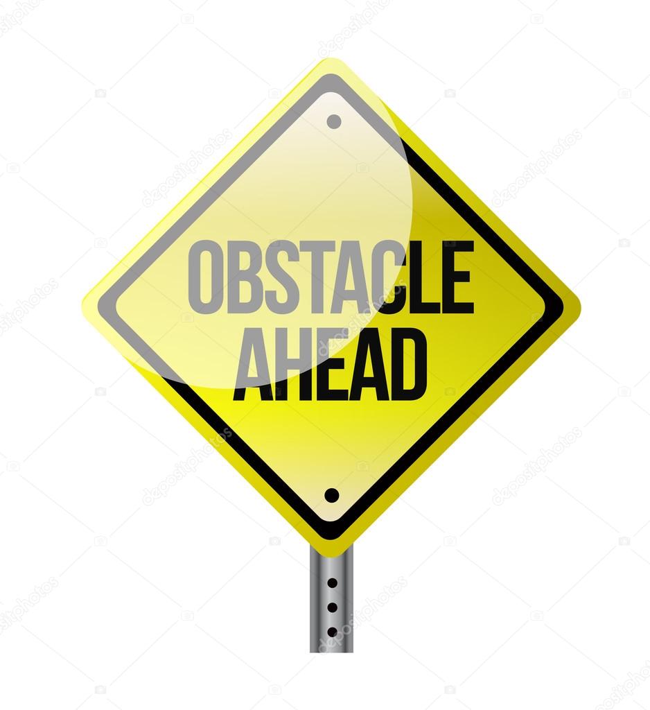 Obstacle ahead yellow road sign Stock Photo by ©alexmillos 28017425