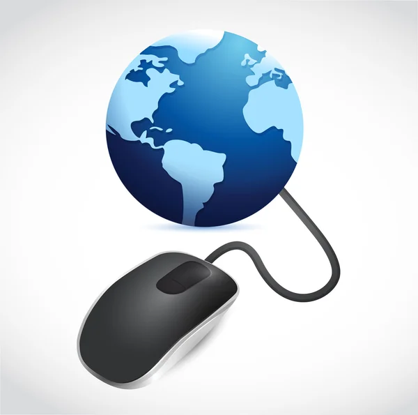 Mouse connected to the globe. illustration — Stock Photo, Image