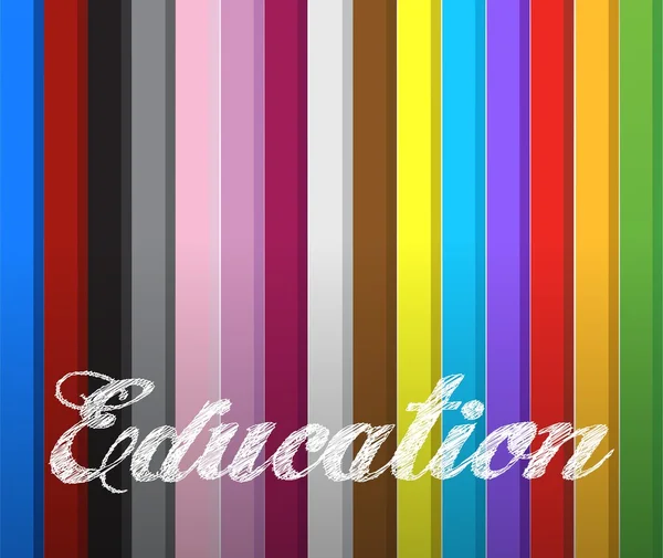 Buntstifte und das Wort Bildung obenauf. — Stockfoto