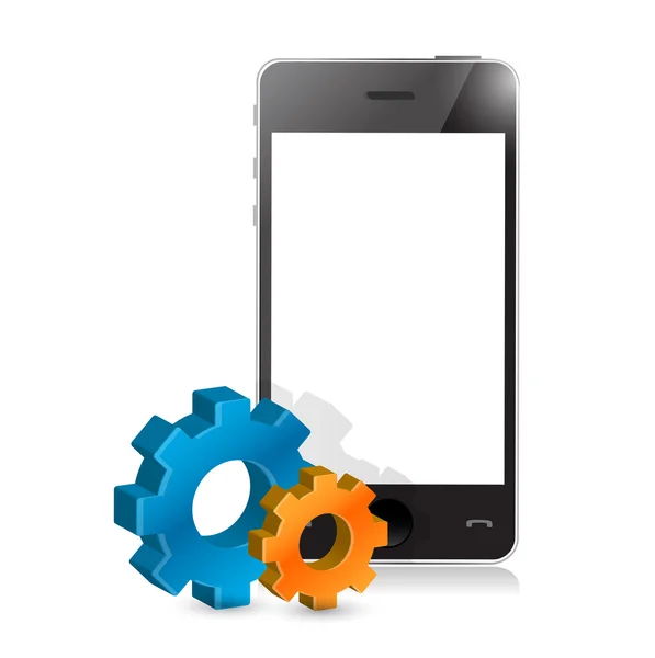 Phone and set of gears illustration design — Stock Photo, Image