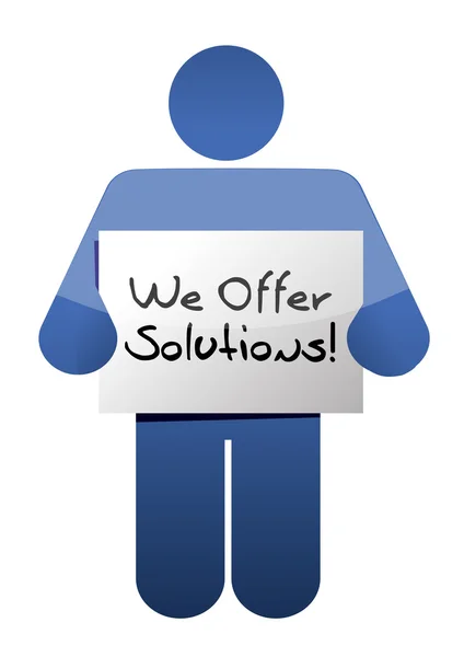 Icon holding a we offer solutions sign. — Stock Photo, Image