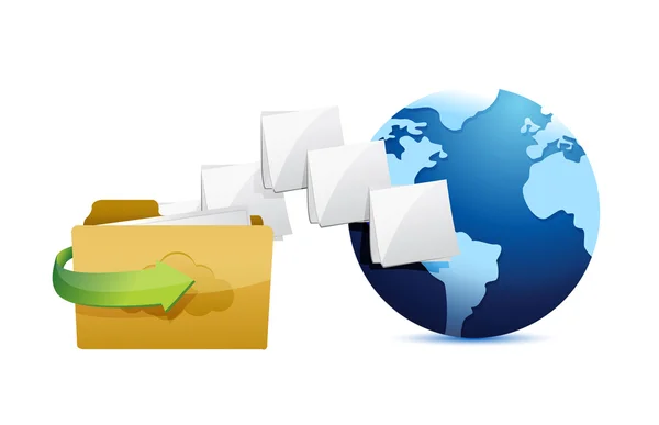 Folder connected to the web. folder and globe — Stock Photo, Image