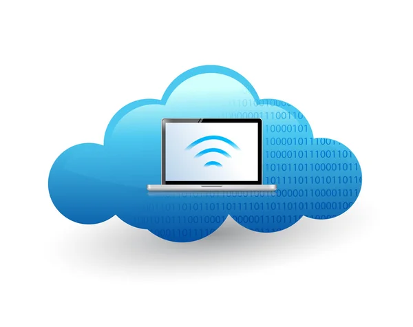 Ordenador portátil conectado a una nube a través de wifi . — Foto de Stock