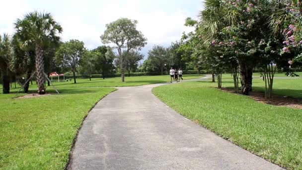 Young men running in park. Team. — Stock Video