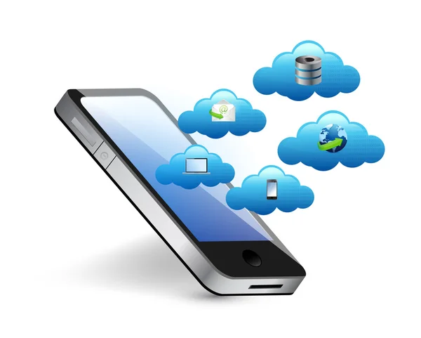 Smartphone connected to a series of cloud. — Stock Photo, Image