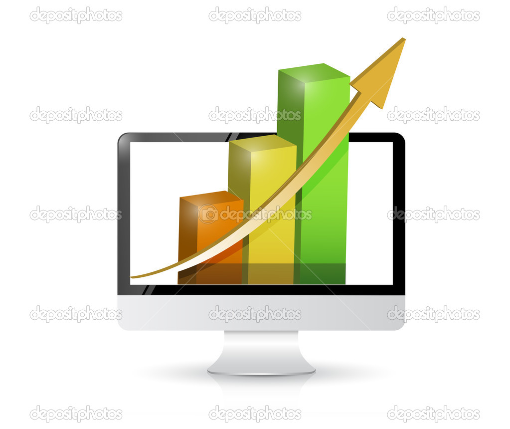 computer with business profits illustration